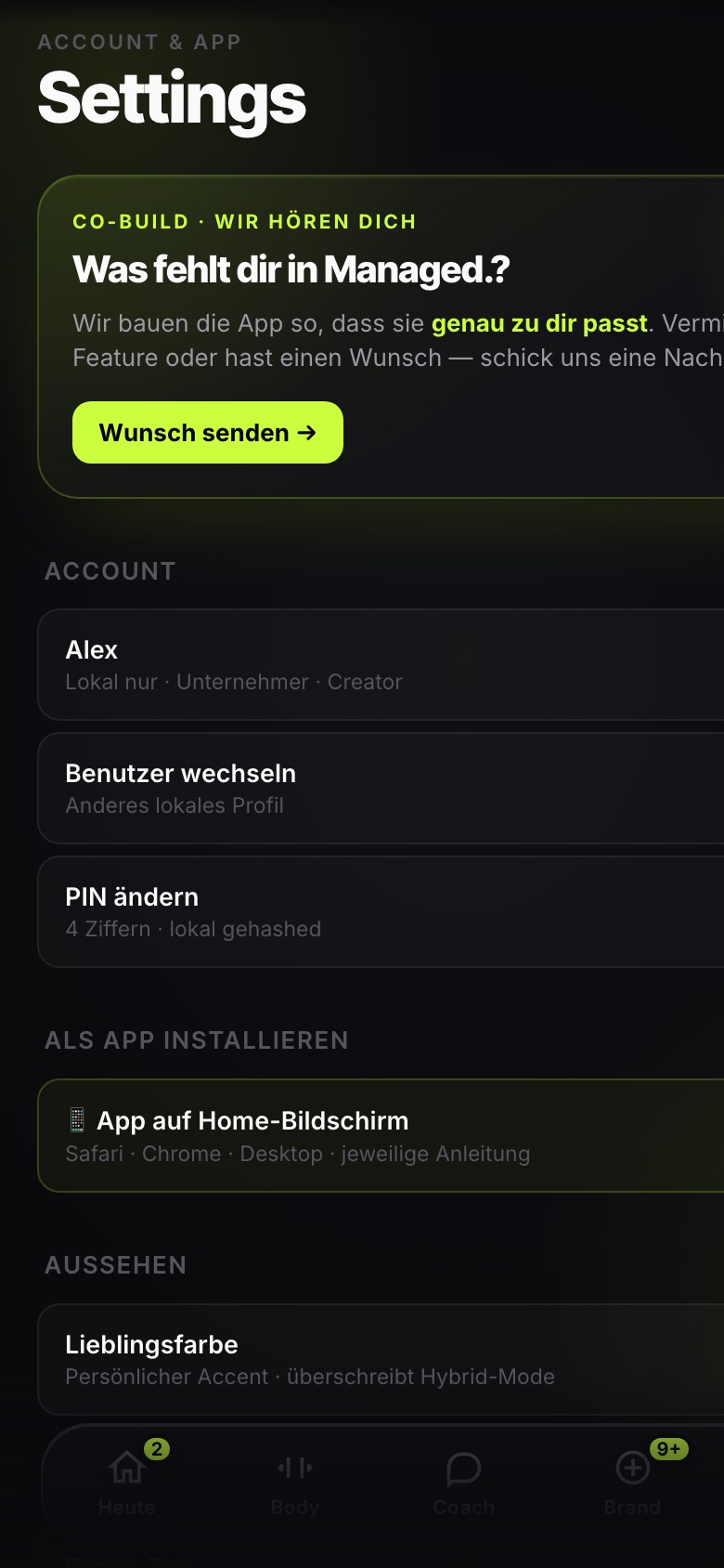Die Co-Build-Karte in der App: „Was fehlt dir in Managed.?